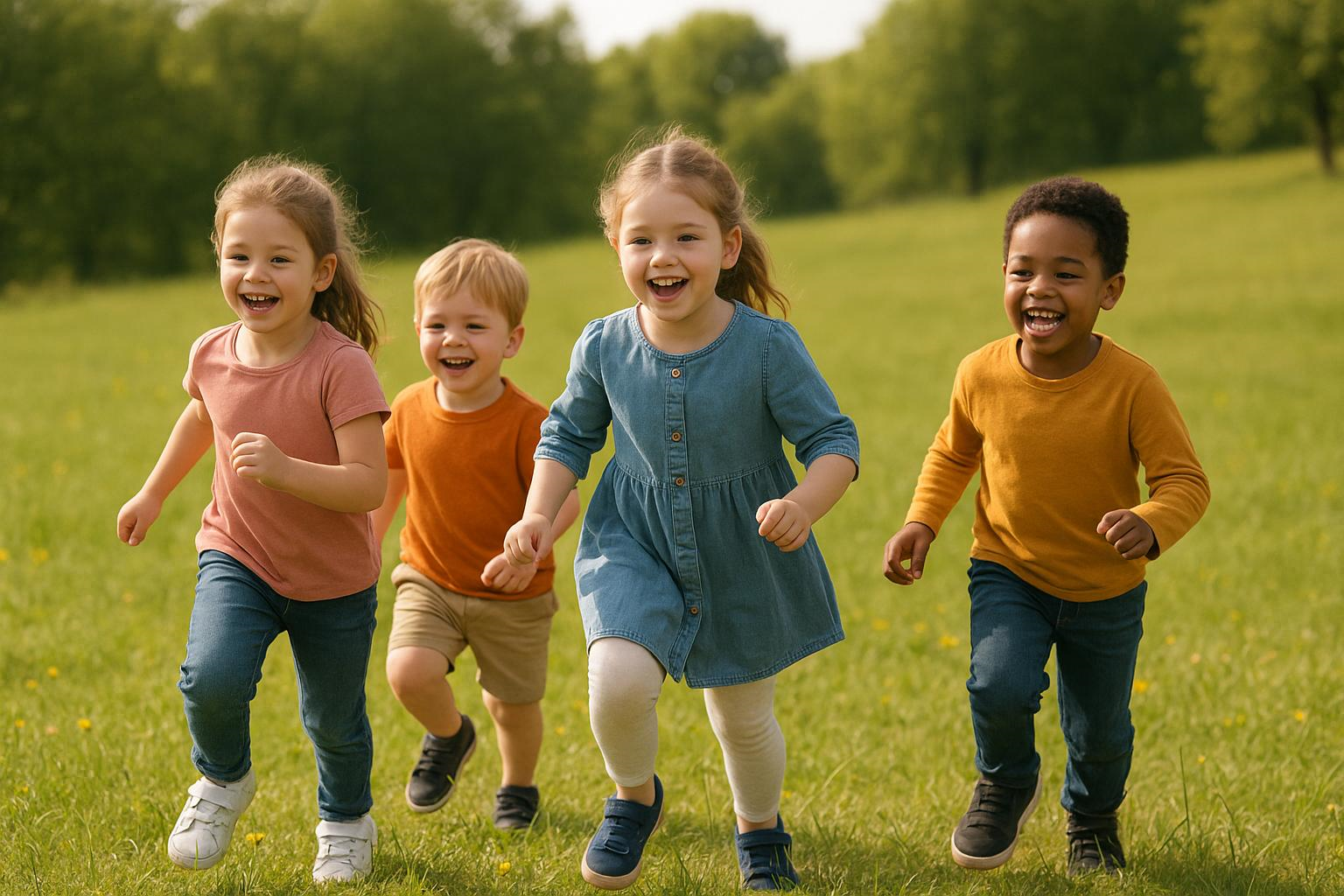 Children happily playing in a bright, modern childcare center